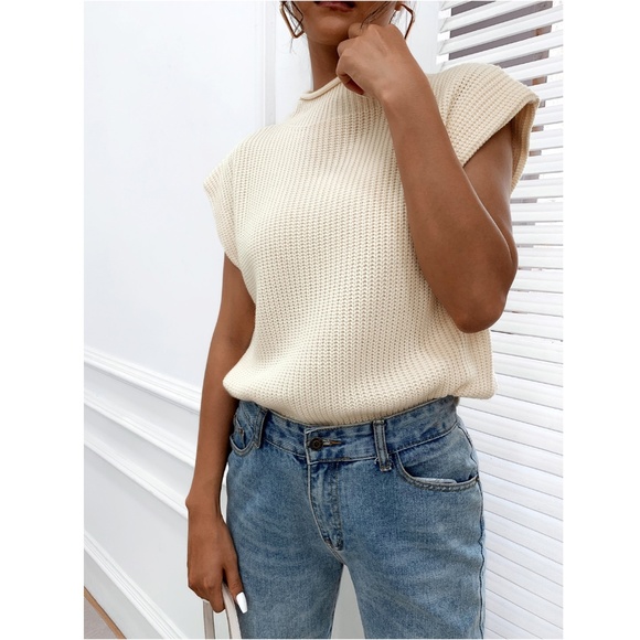 Cable Knit Beige Muscle Tee Top - Picture 8 of 14